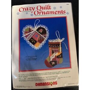 Dimensions 9052 Crazy Quilt Ornaments Needlepoint Kit Heart Stocking New